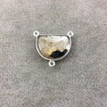 Pyrite Bezel | Sterling Silver Faceted Half Moon Shaped Natural Pendant Connector - Measuring 20mm x 15mm - Sold Individually