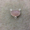 Sterling Silver Faceted Half Moon Shaped Nude Pink Hydro (Man-made) Chalcedony Bezel Pendant - Measuring 20mm x 15mm - Sold Individually