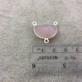 Sterling Silver Faceted Half Moon Shaped Nude Pink Hydro (Man-made) Chalcedony Bezel Pendant - Measuring 20mm x 15mm - Sold Individually