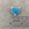 Sterling Silver Faceted Half Moon Shaped Light Blue Hydro (Man-made) Chalcedony Bezel Pendant - Measuring 20mm x 15mm - Sold Individually