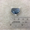 Smoky Blue Hydro Quartz Bezel | Sterling Silver Faceted Half Moon Shaped (Man made) Pendant Connector- Measuring 20mm x 15mm