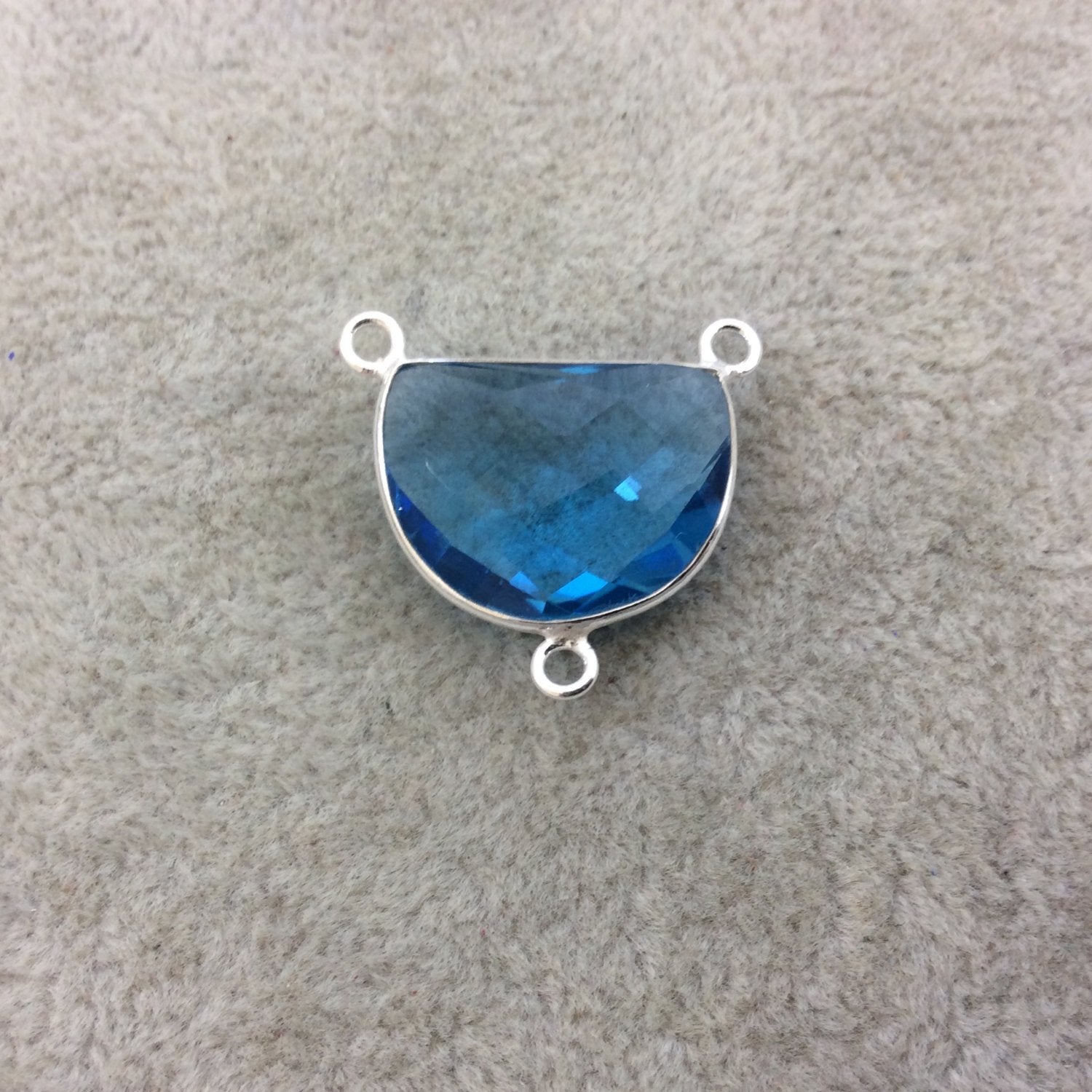 Sterling Silver Faceted Half Moon Shaped Sky Blue Hydro (Man-made) Quartz Bezel Pendant - Measuring 20mm x 15mm - Sold Individually