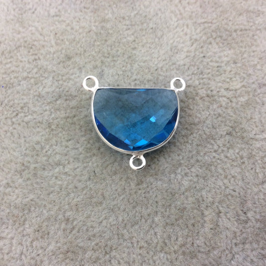 Sterling Silver Faceted Half Moon Shaped Sky Blue Hydro (Man-made) Quartz Bezel Pendant - Measuring 20mm x 15mm - Sold Individually