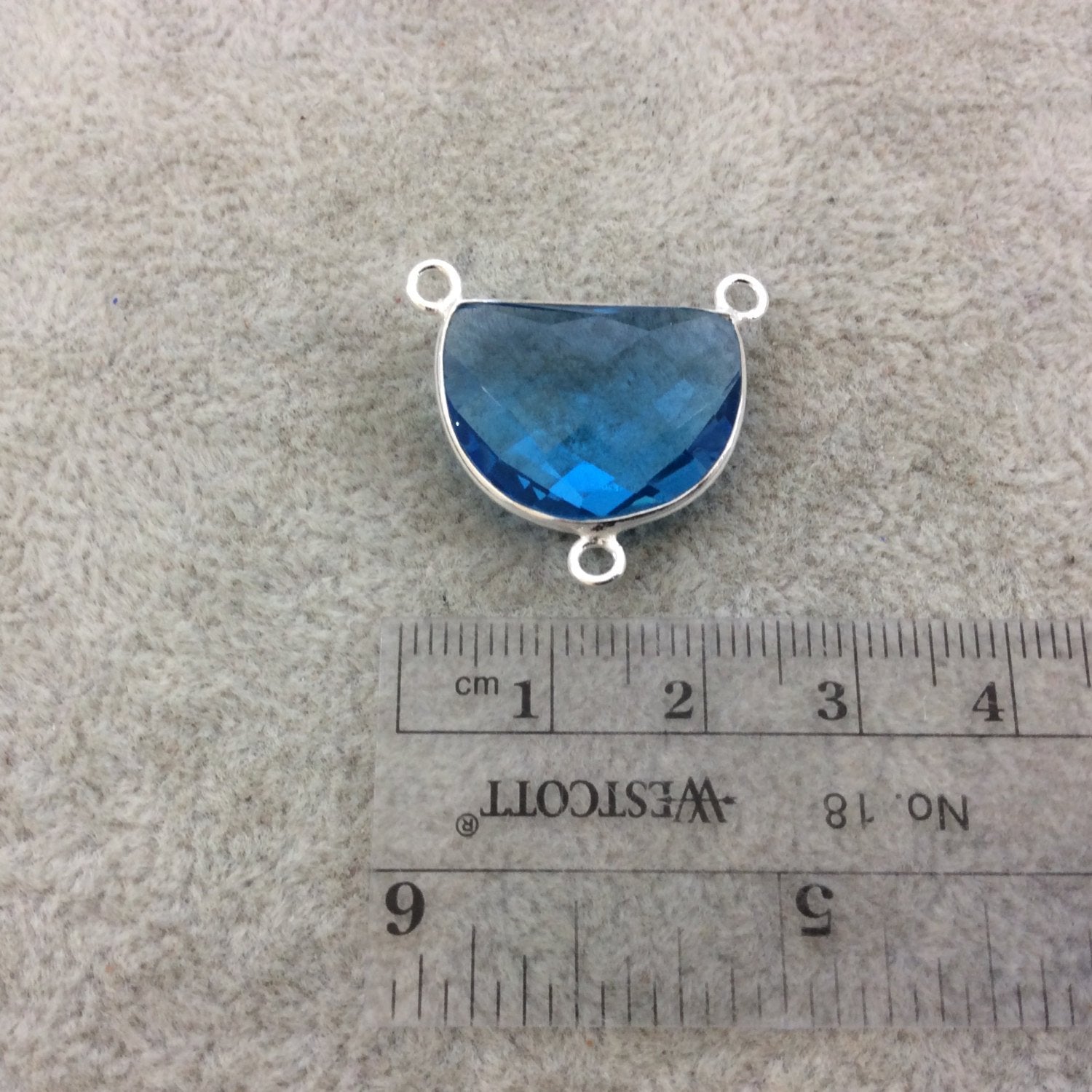 Sterling Silver Faceted Half Moon Shaped Sky Blue Hydro (Man-made) Quartz Bezel Pendant - Measuring 20mm x 15mm - Sold Individually
