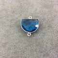 Sterling Silver Faceted Half Moon Shape Sky Blue Hydro (Man-made) Quartz Bezel Pendant/Connector - Measuring 20mm x 15mm - Sold Individually