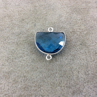 Sterling Silver Faceted Half Moon Shape Sky Blue Hydro (Man-made) Quartz Bezel Pendant/Connector - Measuring 20mm x 15mm - Sold Individually