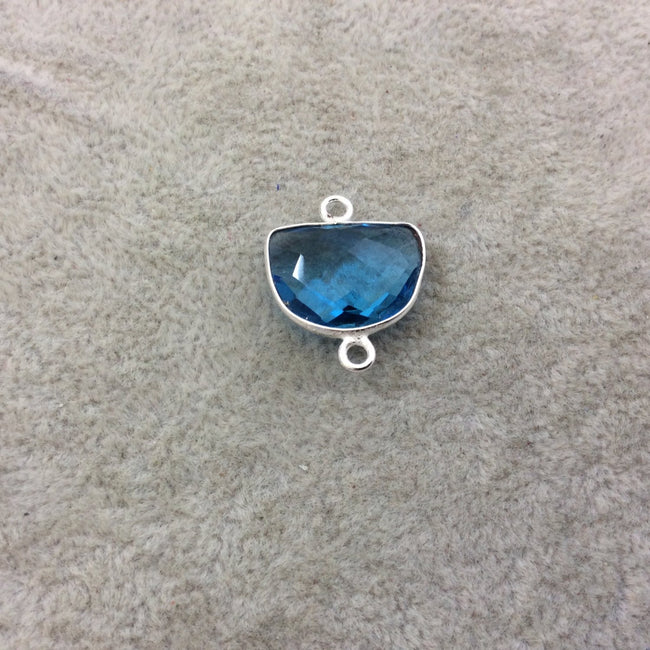 Sterling Silver Faceted Half Moon Shaped Sky Blue Hydro (Man-made) Quartz Bezel Connector - Measuring 16mm x 12mm - Sold Individually