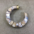 3.75" Iridescent Gray Fishhook Crescent Shaped Natural Abalone Pendant with Plain Gold Plated Bail - Measuring 94mm x 100mm 