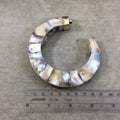 3.75" Iridescent Gray Fishhook Crescent Shaped Natural Abalone Pendant with Plain Gold Plated Bail - Measuring 94mm x 100mm 