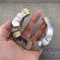 3.75" Iridescent Gray Fishhook Crescent Shaped Natural Abalone Pendant with Plain Gold Plated Bail - Measuring 94mm x 100mm 