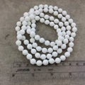 36" Hand-Knotted White Thread Necklace Featuring 8mm Faceted Polished Finish Round/Ball Shaped Dyed Opaque White Agate Beads - LIMITED STOCK