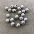 12mm Sandblasted Stardust Finish Silver Base Metal Round/Ball Shaped Beads with 2mm Holes - Loose, Sold in Pre-Packed Bags of 20 Beads