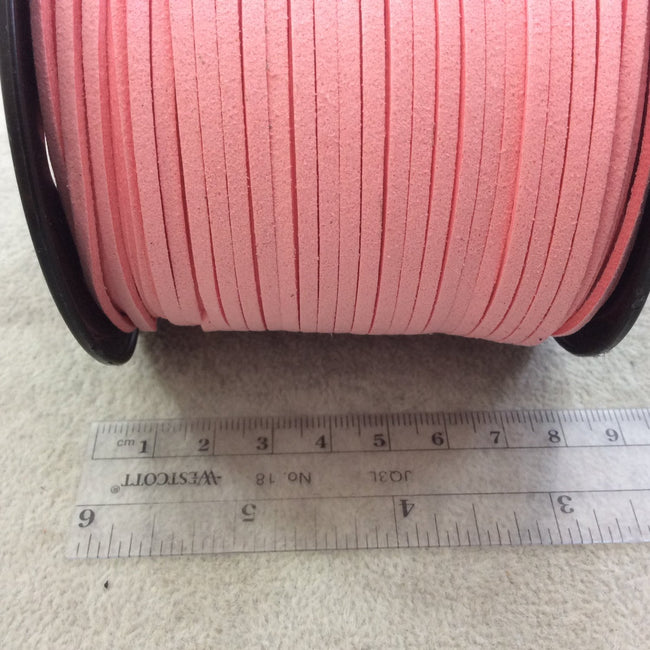 FULL SPOOL - Matte Light Pink Faux Micro Suede Jewelry Cord - Measuring 1.5mm x 2.5mm - 325 Feet (100 Meters) - Imitation VEGAN Leather