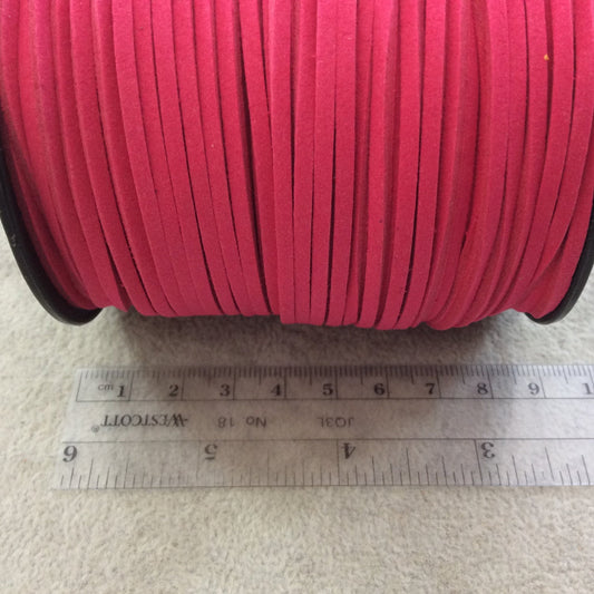 FULL SPOOL - Matte Fuchsia Pink Faux Micro Suede Jewelry Cord - Measuring 1.5mm x 2.5mm - 325 Feet (100 Meters) - Imitation VEGAN Leather