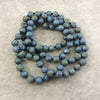 36" Hand-Knotted Black Thread Necklace Featuring 8mm Matte Finish Druzy Round/Ball Shaped Peacock Aqua/Blue/Gold Agate Beads - LIMITED STOCK