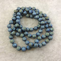 36" Hand-Knotted Black Thread Necklace Featuring 8mm Matte Finish Druzy Round/Ball Shaped Peacock Aqua/Blue/Gold Agate Beads - LIMITED STOCK