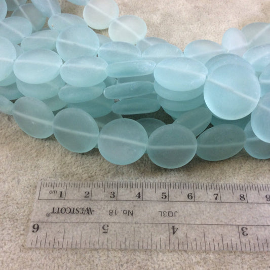 20mm Matte Pale Aqua Blue Flat Circular/Coin Shaped Mock Beach/Sea Glass Beads with 1mm Holes - Sold by 15.75" Strands (Approx. 19 Beads)