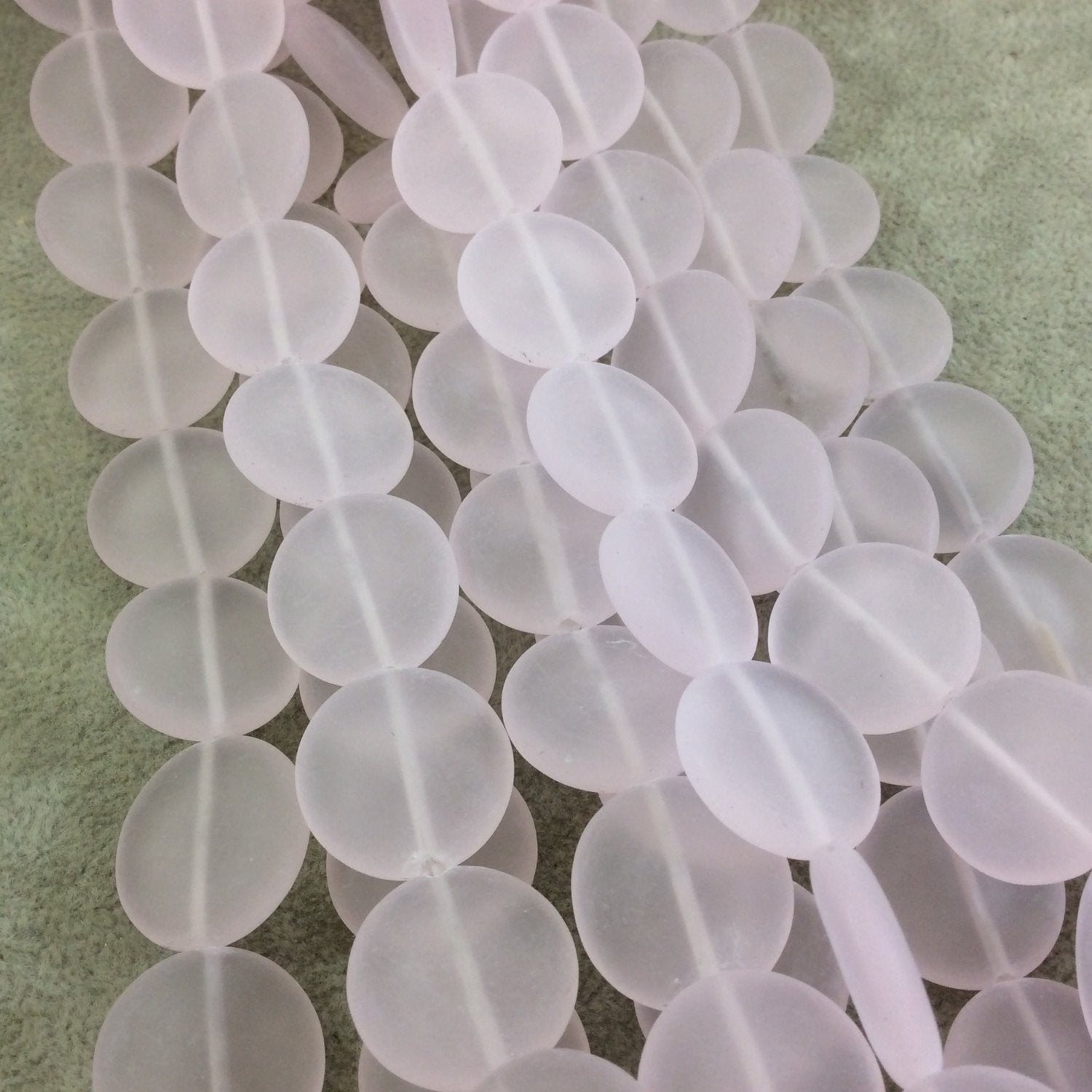 20mm Matte Light Pink Flat Circular/Coin Shaped Mock Beach/Sea Glass Beads with 1mm Holes - Sold by 15.75" Strands (Approx. 19 Beads)