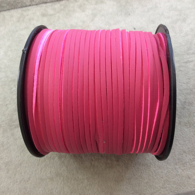FULL SPOOL - Smooth Amaranth Pink Faux Leather Jewelry Cord - Measuring 1.5mm x 2.5mm - 325 Feet (100 Meters) - Imitation VEGAN Leather