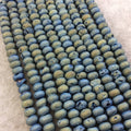 8mm Matte Finish Premium Rondelle Shaped Blue/Gold Titanium Druzy Agate  Beads with 1mm Holes - Sold by 7.75" Strands (Approx. 38 Beads)