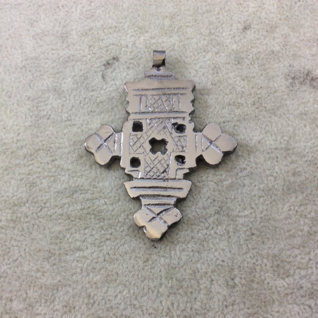 2.5" Gunmetal Plated Ethiopian Cross Shaped Plated Brass Pendant with Horizontal Bail - Measuring 48mm x 61mm - Sold Individually