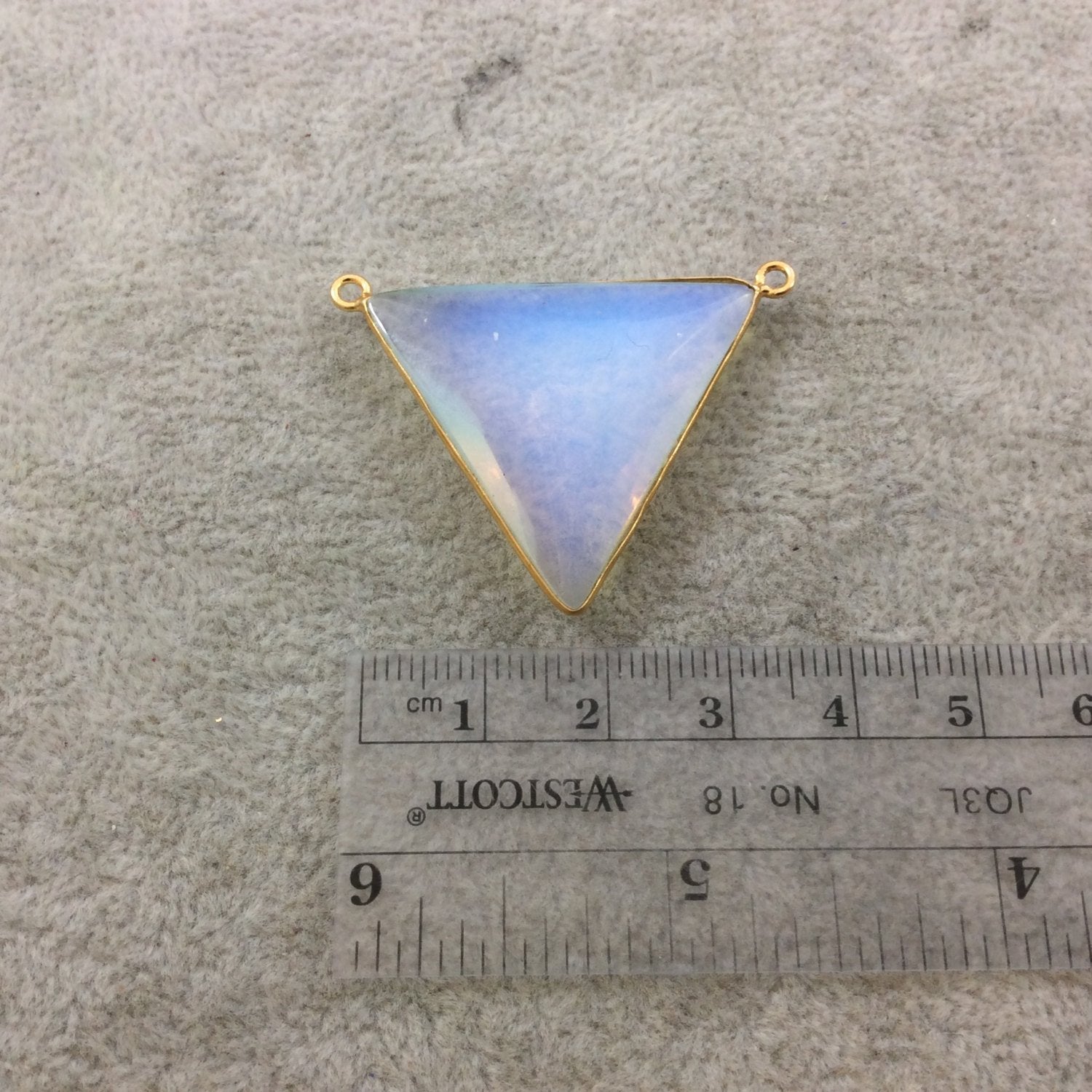 Gold Plated Faceted White Opalite (Manmade Glass) Inverted Triangle Shaped Bezel Pendant - Measuring 35mm x 35mm - Sold Individually
