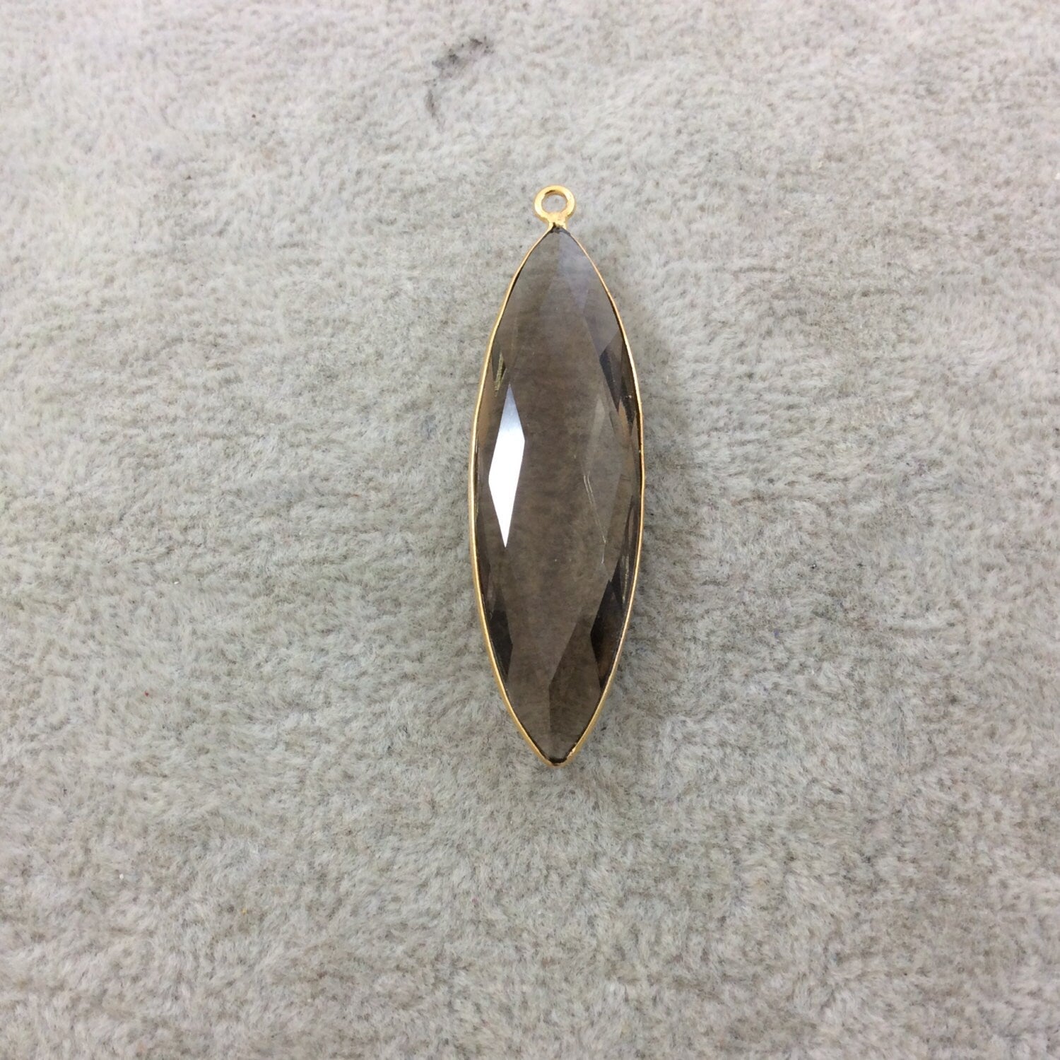 Smoky Quartz Bezel | Gold Finish Faceted Marquise Shape Pendant Charm Component - Measuring 13mm x 45mm - Natural Gemstone