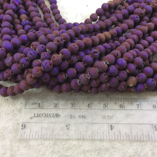 6mm Matte Finish Premium Deep Purple Titanium Druzy Agate Round/Ball Shaped Beads with 1mm Holes - Sold by 15.5" Strands (Approx. 66 Beads)