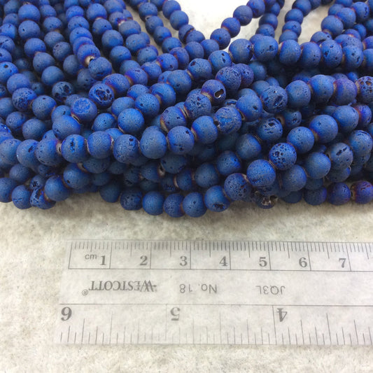 6mm Matte Finish Premium Deep Blue Titanium Druzy Agate Round/Ball Shaped Beads with 1mm Holes - Sold by 15.5" Strands (Approx. 66 Beads)