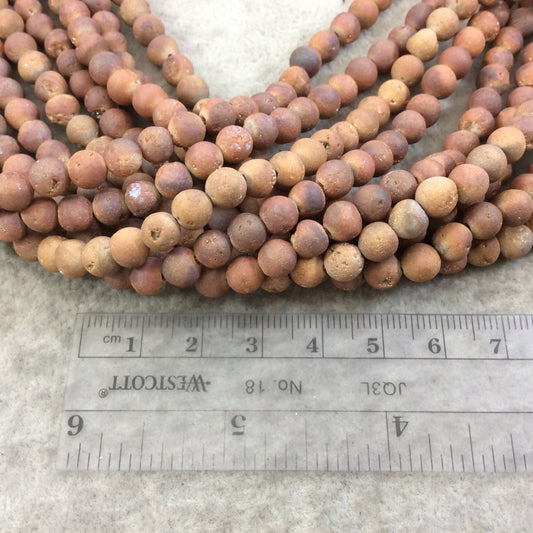 6mm Matte Finish Premium Metallic Peach Druzy Agate Round/Ball Shaped Beads with 1mm Holes - Sold by 15.5" Strands (Approx. 66 Beads)