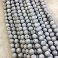 8mm Matte Finish Premium Metallic Silver Druzy Agate Round/Ball Shaped Beads with 1mm Holes - Sold by 15.5" Strands (Approx. 48 Beads)