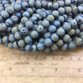8mm Matte Finish Premium Light Blue/Gold Druzy Agate Round/Ball Shaped Beads with 1mm Holes - Sold by 15.5" Strands (Approx. 48 Beads)