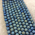 8mm Matte Finish Premium Medium Blue/Gold Druzy Agate Round/Ball Shaped Beads with 1mm Holes - Sold by 15.5" Strands (Approx. 48 Beads)