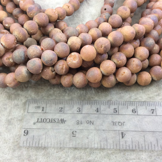 8mm Matte Finish Premium Metallic Peach Druzy Agate Round/Ball Shaped Beads with 1mm Holes - Sold by 15.5" Strands (Approx. 48 Beads)