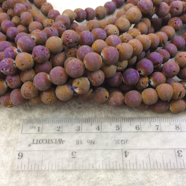 8mm Matte Finish Premium Metallic Purple/Bronze Druzy Agate Round/Ball Shape Beads with 1mm Holes - Sold by 15.5" Strands (Approx. 48 Beads)