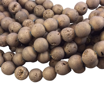 10mm Matte Finish Premium Metallic Brown/Bronze Druzy Agate Round/Ball Shape Beads with 1mm Holes - Sold by 15.5" Strands (Approx. 40 Beads)