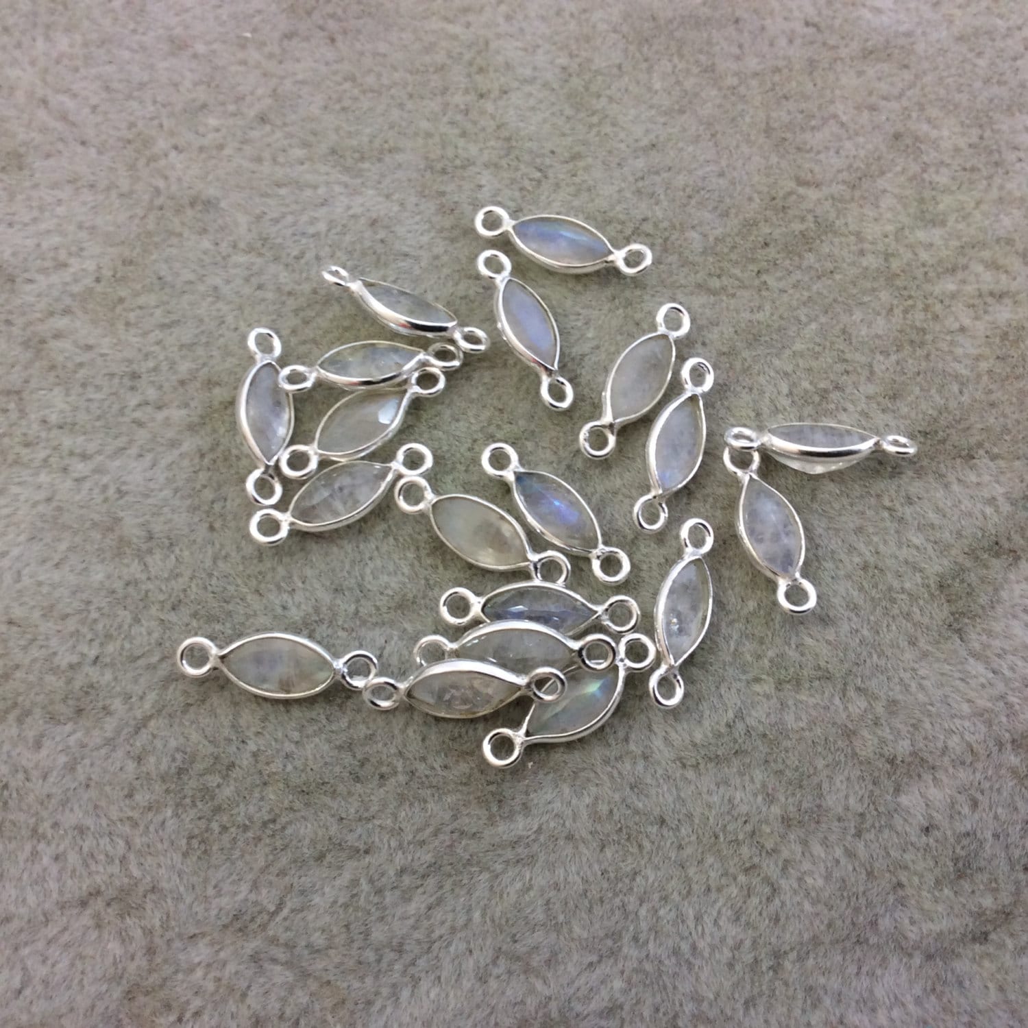 Sterling Silver Pointed/Cut Stone Faceted Marquise Shape Moonstone Bezel Connector Component - Measures 3-3.5mm x 8-8.5mm - Natural Gemstone