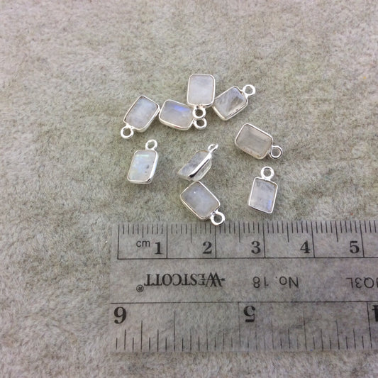 BULK PACK of Six (6) Sterling Silver Pointed/Cut Stone Faceted Rectangle Shaped Moonstone Bezel Pendants - Measuring 5mm x 7mm