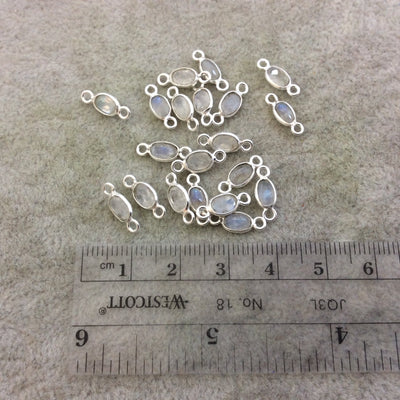 BULK PACK of Six (6) Sterling silver Pointed/Cut Stone Faceted Oval/Oblong Shaped Moonstone Bezel Connectors - Measuring 3mm x 6mm