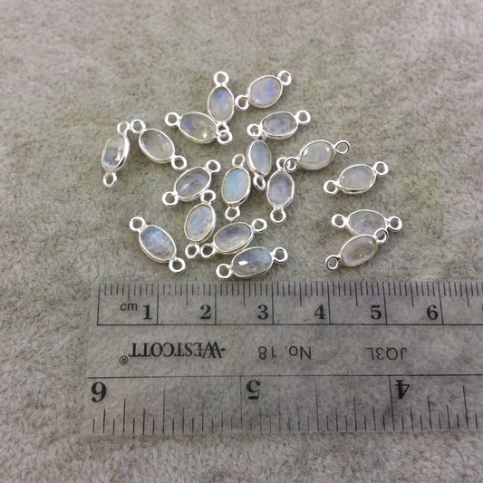BULK PACK of Six (6) Sterling silver Pointed/Cut Stone Faceted Oval/Oblong Shaped Moonstone Bezel Connectors - Measuring 5mm x 7mm