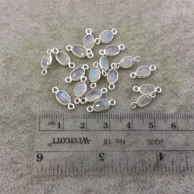 BULK PACK of Six (6) Sterling silver Pointed/Cut Stone Faceted Oval/Oblong Shaped Moonstone Bezel Connectors - Measuring 5mm x 7mm