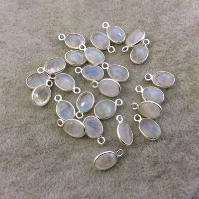 BULK PACK of Six (6) Sterling Silver Pointed/Cut Stone Faceted Oval/Oblong Shaped Moonstone Bezel Pendants - Measuring 6mm x 8mm