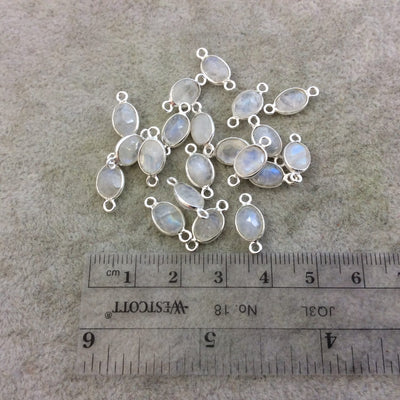 BULK PACK of Six (6) Sterling Silver Pointed/Cut Stone Faceted Oval/Oblong Shaped Moonstone Bezel Connector - Measuring 6mm x 8mm