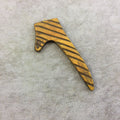 SALE 3" Striped Yellow Flat Deer Antler Tusk Shape Natural Horn Pendant with Gold Plated Ring - Measuring 42mm x 85mm