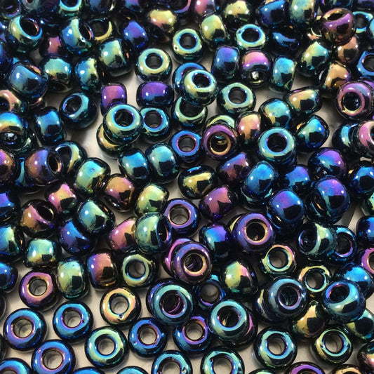 Size 6/0 Opaque Rainbow AB Finish Black Genuine Miyuki Glass Seed Beads - Sold by 20 Gram Tubes (Approx. 200 Beads per Tube) - (6-9401R)