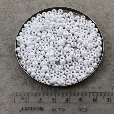 Size 6/0 Glossy Finish Ceylon Snow White Genuine Miyuki Glass Seed Beads - Sold by 20 Gram Tubes (Approx. 200 Beads per Tube) - (6-9528)