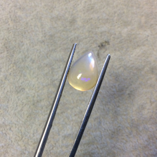 Natural Ethiopian Opal Smooth Teardrop Shaped Flat Back Cabochon 'ZZ' - Measuring 9.5mm x 13mm, 4.5mm Dome Height - High Quality Gemstone