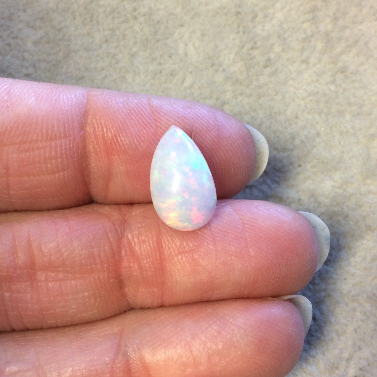 Natural Ethiopian Opal Smooth Teardrop Shaped Flat Back Cabochon 'CA' - Measuring 9mm x 14.5mm, 5mm Dome Height - High Quality Gemstone