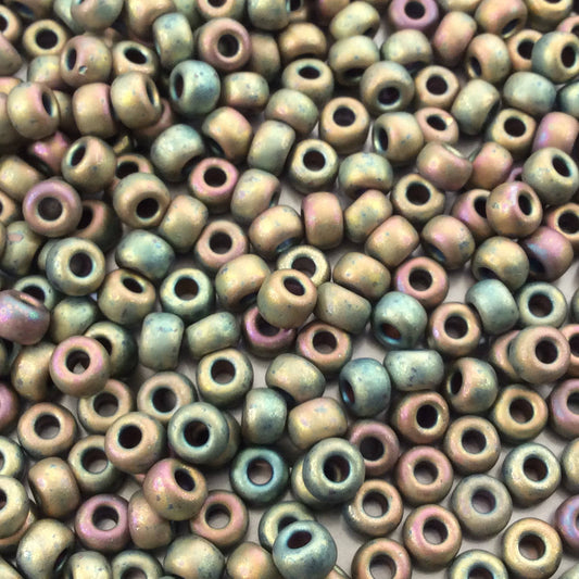 Size 6/0 Matte Finish Metallic Khaki Iris Genuine Miyuki Glass Seed Beads - Sold by 20 Gram Tubes (Approx. 200 Beads per Tube) - (6-92035)