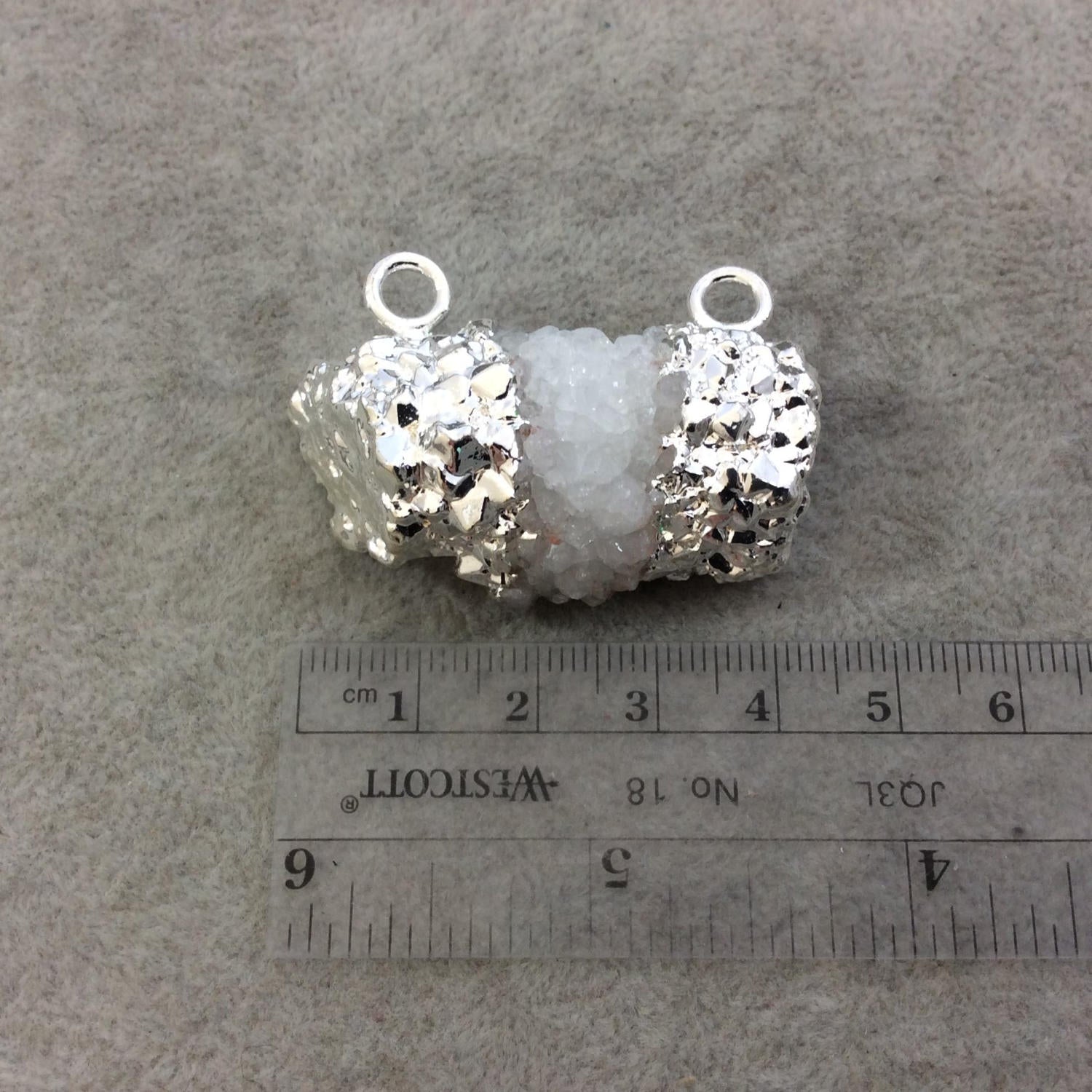 Medium Bright Silver Electroplated Natural Druzy White Spirit/Cactus Quartz Cluster Pendant - Measuring 35-45mm Wide - INDIVIDUAL, RANDOM
